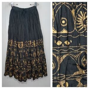 Christine Parker Size Medium Black Gold Broomstick Crinkle Skirt Tribal Witchy